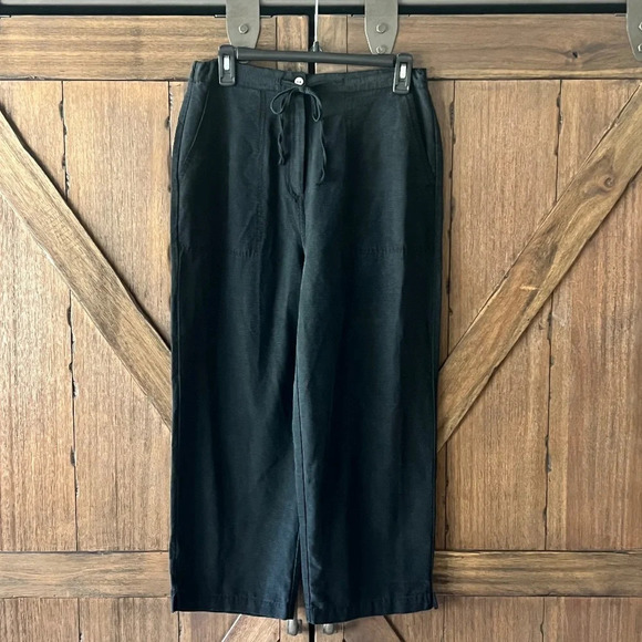 Linden Hill 100% Silk Textured Wide Leg Black Cropped Pants Size Small - Picture 1 of 4